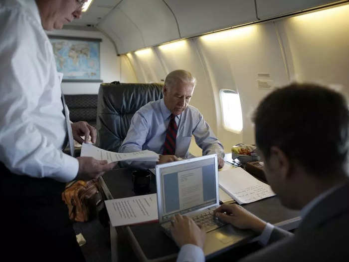 Vice President Joe Biden hung a map of the world in his Air Force Two work area.