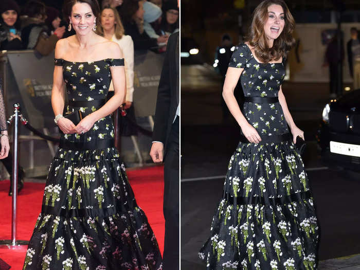 Middleton first wore this Alexander McQueen dress in 2017, and then stepped out in an altered version two years later.