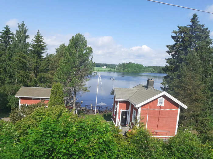 These huts by the tracks are in a classic Nordic style.