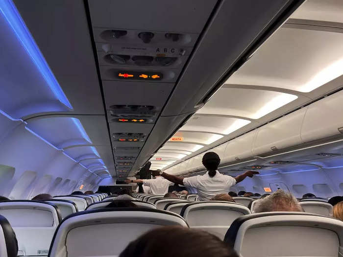 Once everybody boarded the plane, the crew was quick to announce they were about to demonstrate the safety rules: "Please, pay attention as it may differ from other airlines," the lead member said.