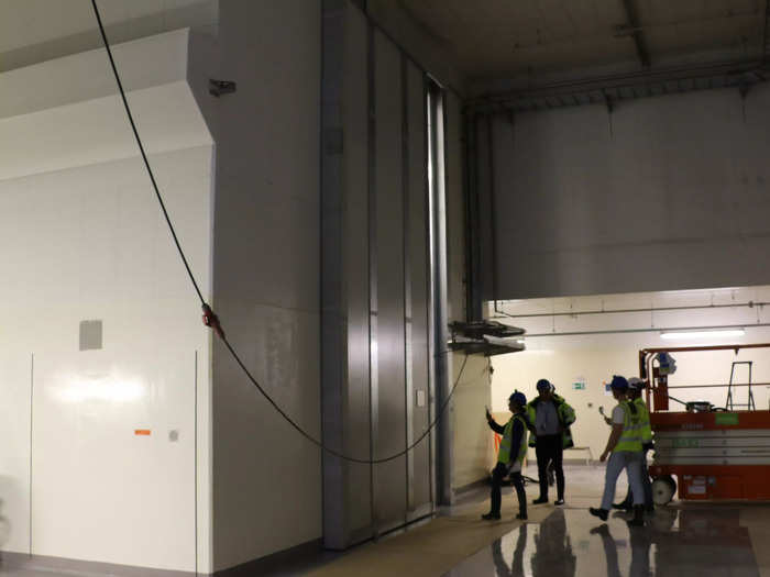 After being fully sealed, the waste canister will enter an elevator here to be taken down to permanent storage.