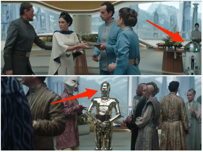 Both C-3PO and R2-D2 attend Bail Organa