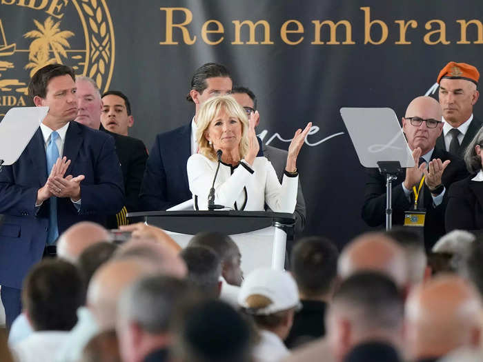 First Lady Jill Biden and Florida Gov. Ron DeSantis each spoke at the ceremony