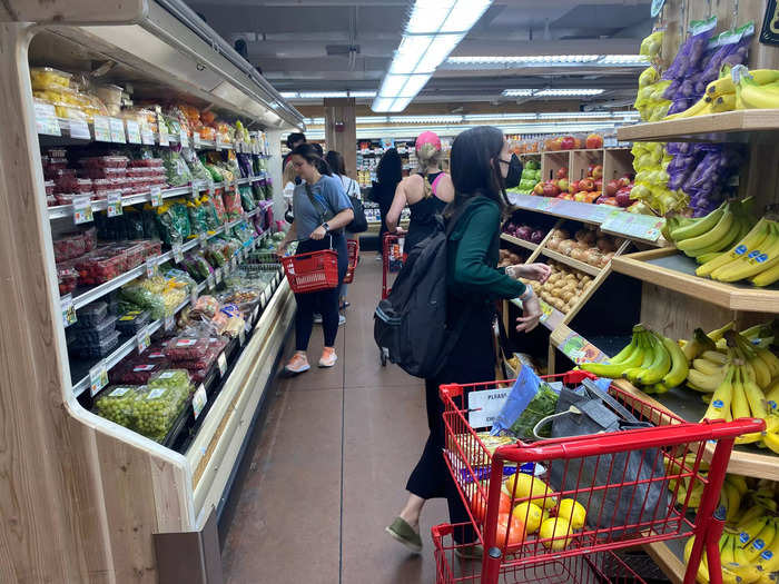 The store is broken up into three long aisles and two short ones that veer off to the side.