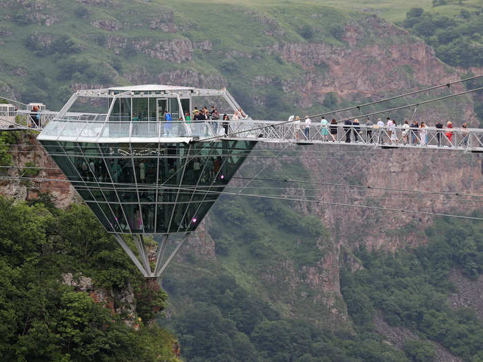 Last week, the country unveiled a new bar made of glass that hangs over its Dashbashi Canyon in Tsalka, Georgia.