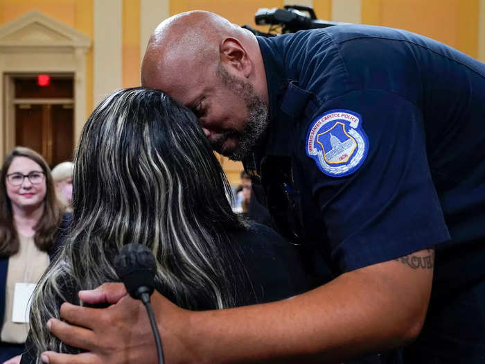 Moss was also comforted by US Capitol Police officer Harry Dunn, who defended the Capitol on January 6.