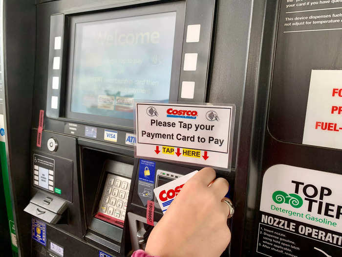 Just like purchases inside the store, you have to scan your Costco card before you can buy gas.