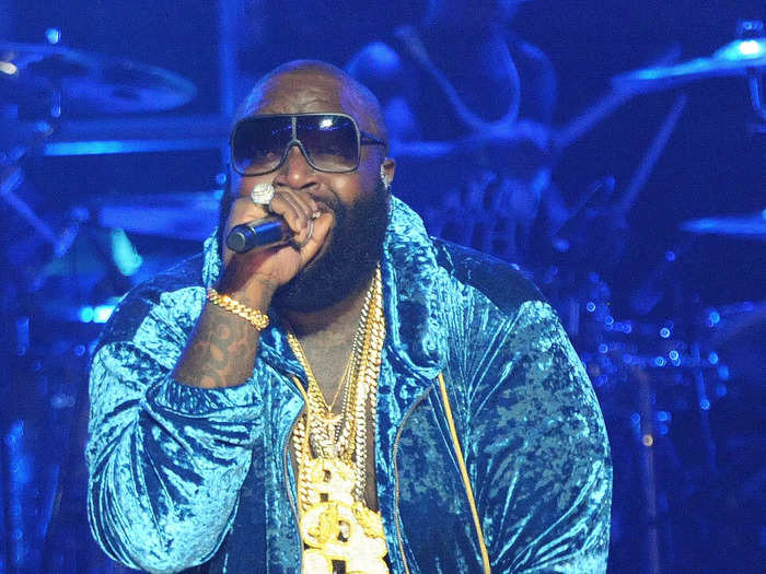 In 2013, Rick Ross performed at the BET Hip Hop Awards in a crushed-velvet tracksuit with the hoodie unzipped all the way.