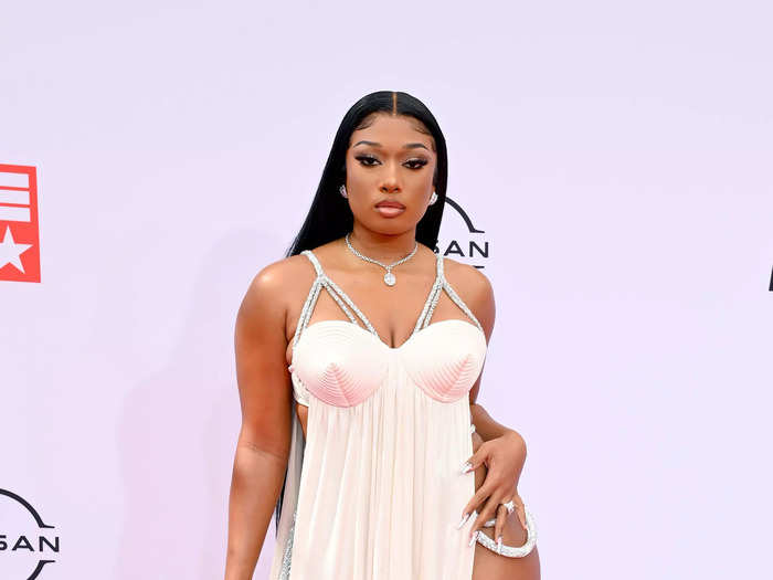 Megan Thee Stallion put a daring spin on a classic look in a white Jean Paul Gaultier dress.