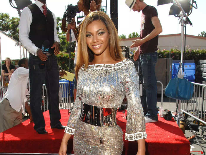 In 2007, Beyoncé shined in a sequin-covered dress and metal corset.