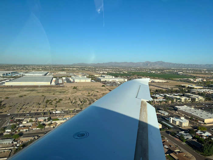 Eventually, we were in the skies and my worries began to melt away as I took in the desert landscape, flight schools and suburban sprawl of the city of Goodyear below us.