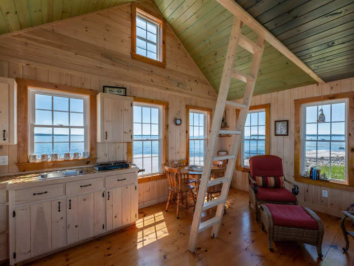 The island comes with a quaint 540-square-foot cottage featuring unobstructed views of the surrounding waters.