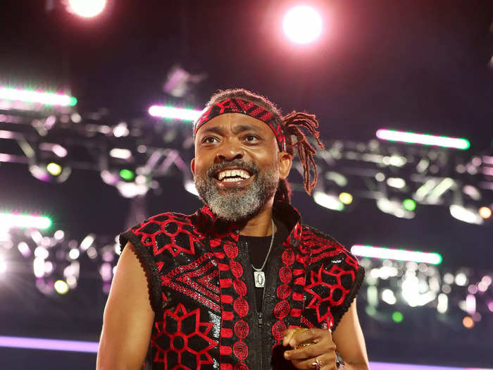 Machel Montano sported a black and red set with a matching bandana.