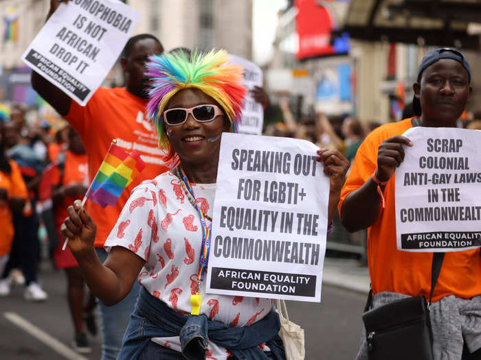 Others carried rainbow flags and signs advocating for LGBT+ equality within the Commonwealth.