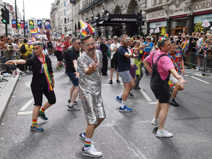 The parade began at Hyde Park Corner and continued through Piccadilly Circus, Trafalgar Square, and ended at Whitehall Place.