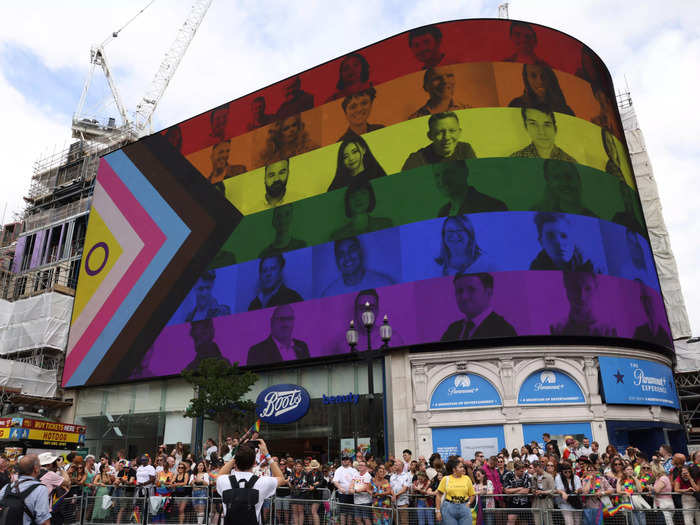 An estimated 30,000 people marched in the parade and 1.5 million people traveled to London for the celebrations, making it the most-booked Pride destination worldwide, a spokesperson for London Pride told Insider.