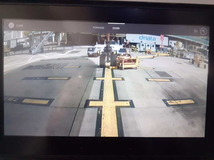 An on-board camera showed the view from above and below the plane.