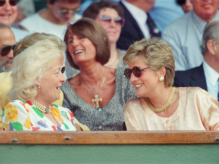 Diana also attended Wimbledon in 1993 with her mother, Frances Shand Kydd, and the two of them are all smiles.