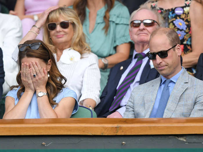 Middleton seemingly attempted to hide her emotions as William looked downcast at the men