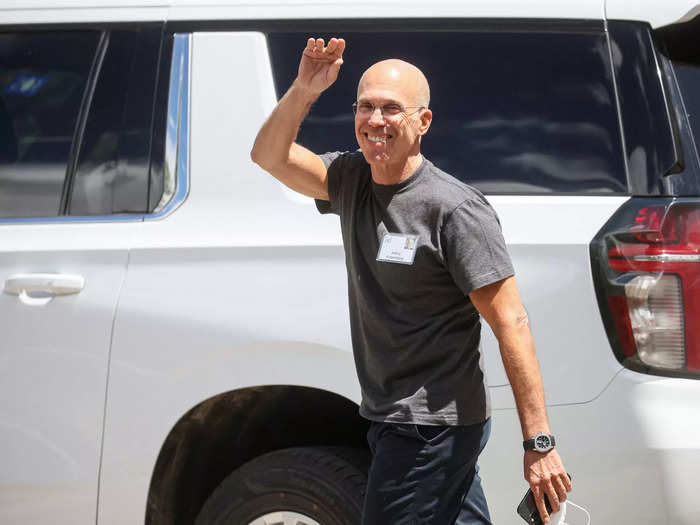 DreamWorks cofounder Jeffrey Katzenberg gives a wave on day one of the conference.