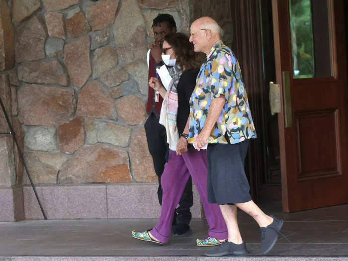 IAC chairman Barry Diller and fashion designer Diane von Furstenberg take a stroll outside.