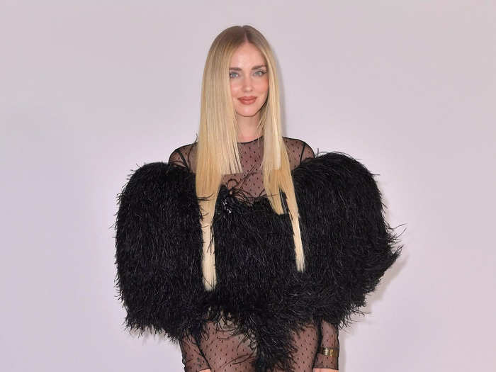 Chiara Ferragni turned heads again at the Alexandre Vauthier fashion show in a daring look made up of sheer fabric and feathers.