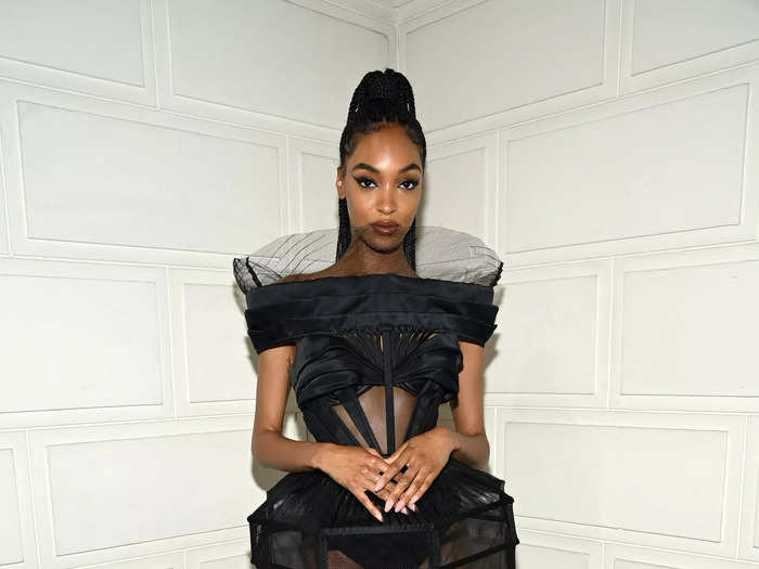 Jourdan Dunn wore a completely sheer dress at the Jean Paul Gaultier fashion show.