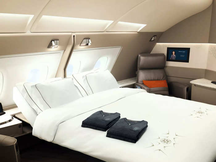 …and First Class Suites. The suites come with a large leather lounger and a bed.