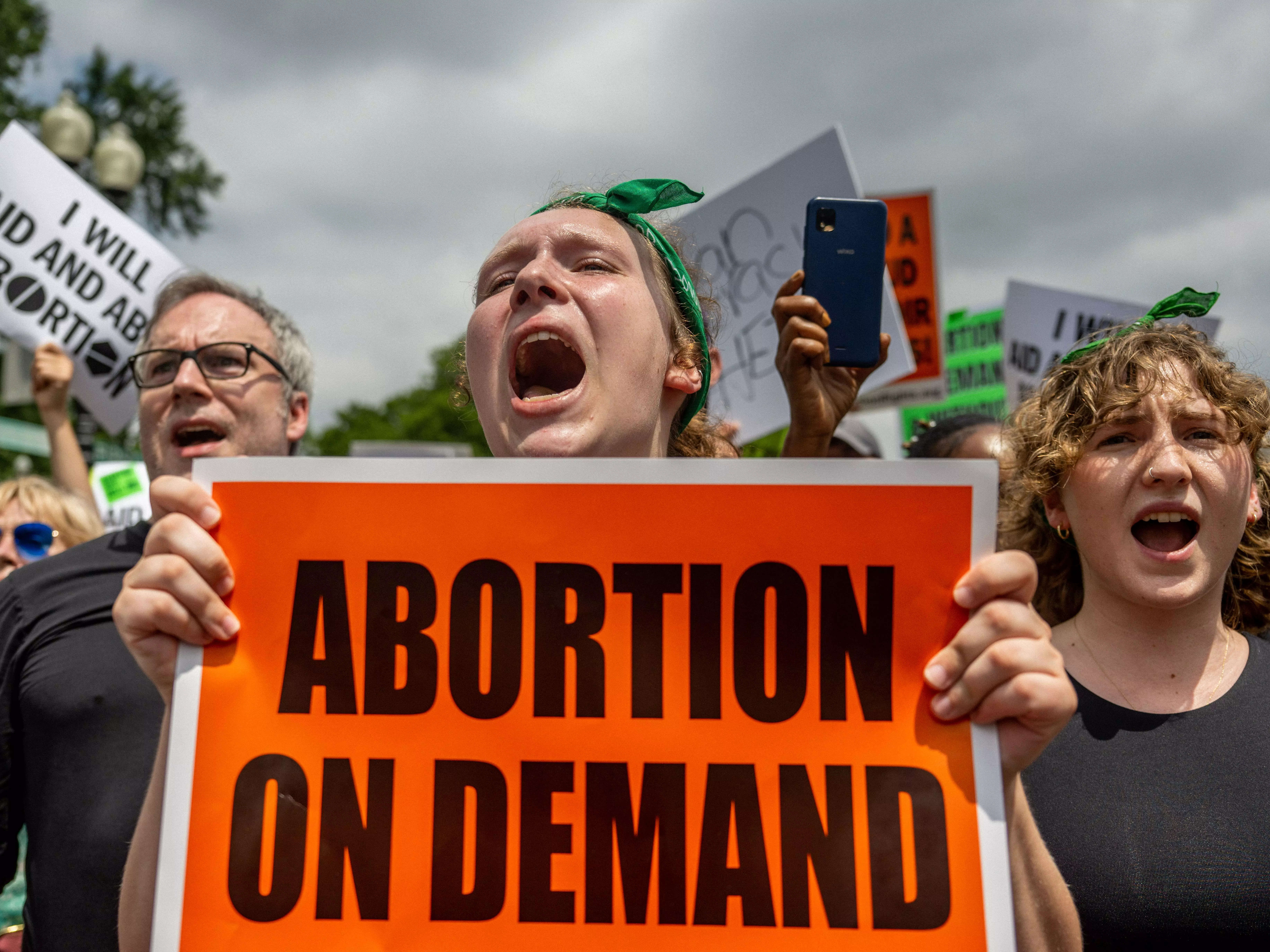 Abortion rights demonstrators protest in response to the Dobbs v Jackson Women