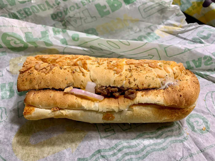 From the cheesesteak section I picked a classic Philly cheesesteak on garlic herb bread.