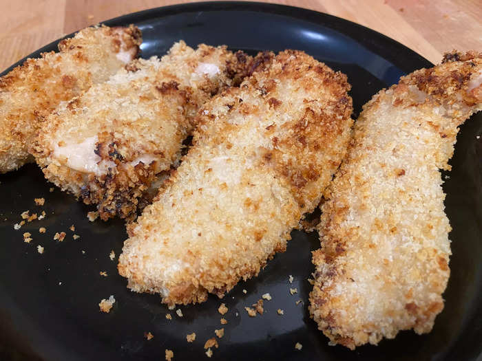 I coated each piece in panko bread crumbs.