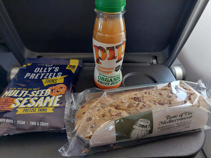 I grabbed something to eat on both journeys. They both offered a meal deal with a sandwich, snack, and cold drink, costing 10.20 euros ($10.38) on the Eurostar and 8 euros ($8.14) on the EasyJet flight. Both meals were expensive and the menus limited, but you generally expect this for food on flights and trains.