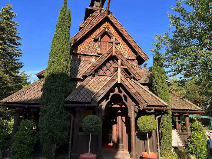 What surprised me was the church in the middle of the park. Its website says: "We consider the stave church as an oasis of quiet in the midst of fun-filled liveliness, between wildwater rafting and rollercoasters." It can be used for "a wedding anniversary, a themed service or a surprising conversation with us."