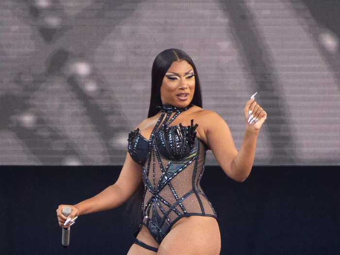 Megan Thee Stallion wore a sultry and edgy leotard covered in harnesses.