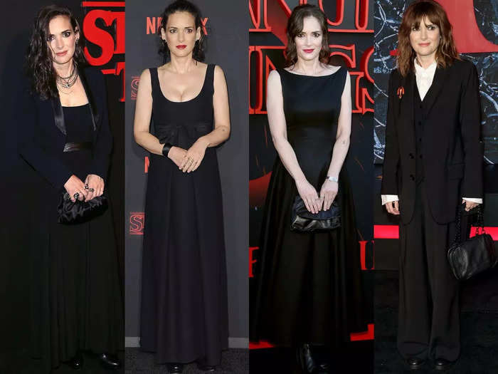 Winona Ryder has worn black ensembles for all four "Stranger Things" premieres.