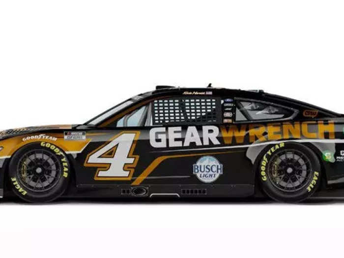 Kevin Harvick is most often seen in Busch Light or Mobil cars. This week he is in the black Gearwrench Ford.