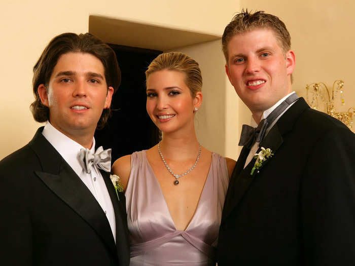 Ivanka has two immediate siblings, Donald Jr. and Eric. Here, they pose after a wedding ceremony at the Mar-a-Lago Club in November 2005 in Palm Beach, Florida.