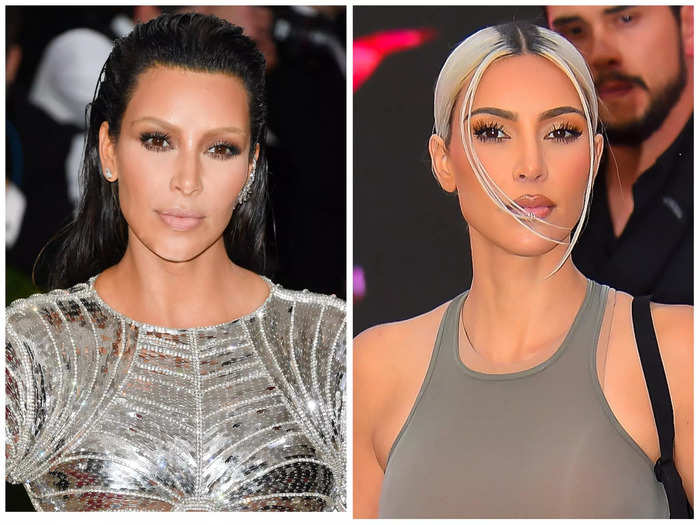 Also at the Met Gala that year, Kim Kardashian embraced bleached eyebrows with slicked back hair.