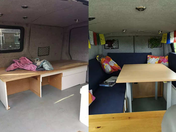 To save money, we upgraded the van using our old furniture.