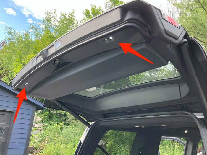 The hatch has lights on it that point down at the tailgate, allowing owners to sit and read a book or use the surface to cook a meal at a dark campsite.