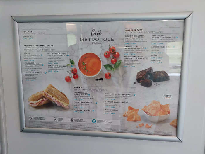 The Eurostar also had a cafe on board, but it only sold food and drink to take back to your seat. It accepted payment in both euros and pounds.