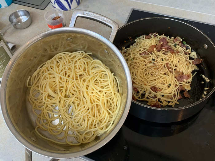 After adding enough pasta to the pan for this recipe, I realized I overdid it with the pasta.