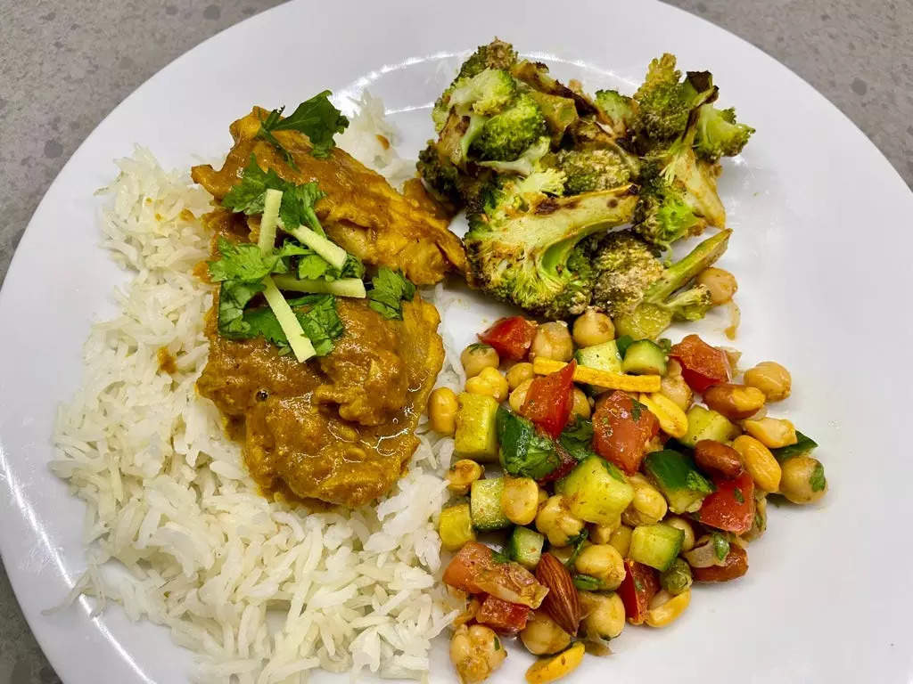 Plate of balanced South Asian meal