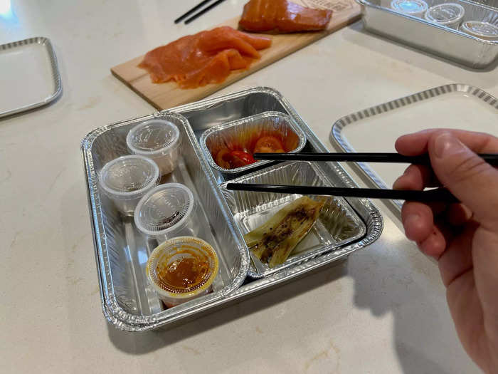 Overall, both meals were presented beautifully, and McNeil showed me how the food is packaged before being put on the plane for flight attendants to plate. He explained the ingredients come in separate containers and there are instructions for the crew to follow.