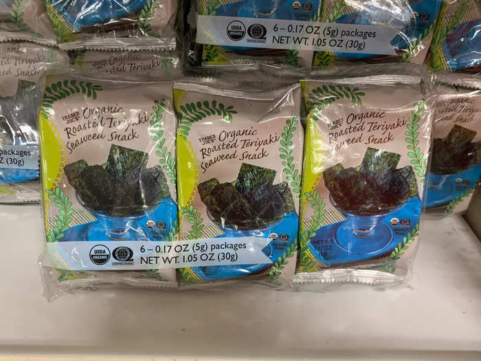 I add these organic roasted-seaweed snacks to my kids