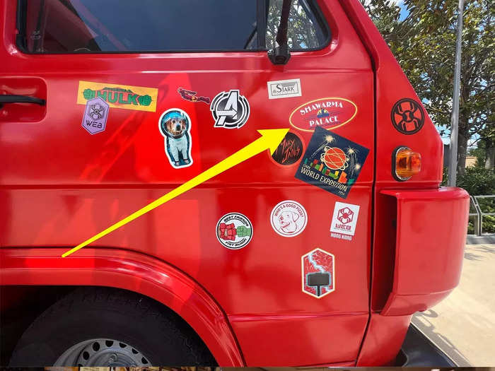 A Shawarma Palace sticker can be found on the truck as well.