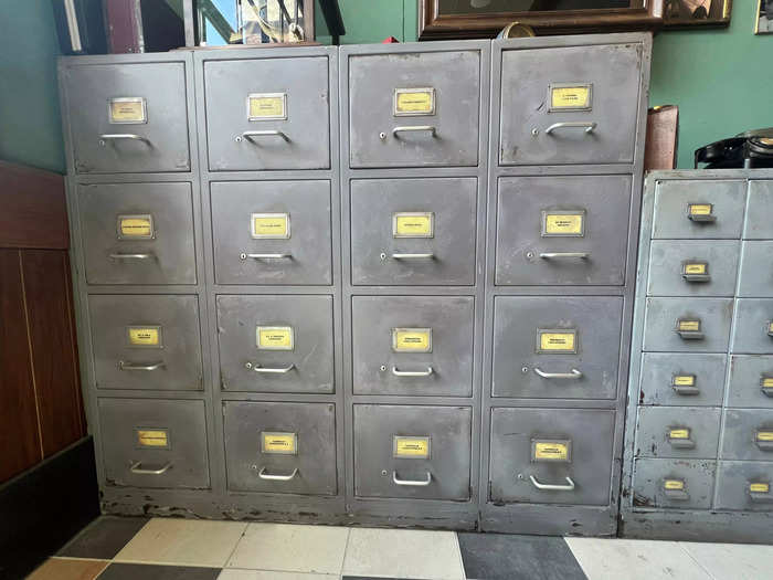 The filing cabinets behind Peggy