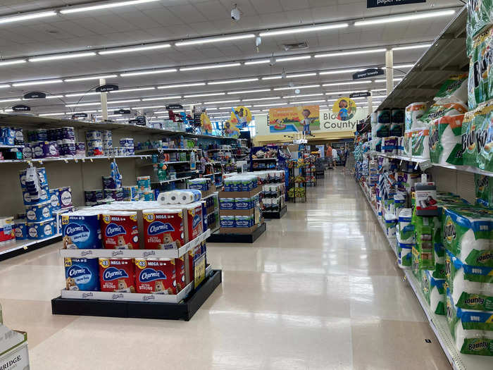 The paper goods aisle was wide and open, just like the Midwestern grocery stores I