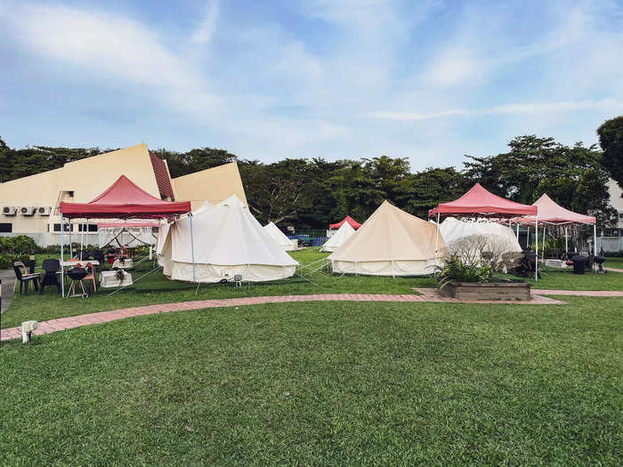 The campsite is located in an area of Pasir Ris Park called Heritage Chalet. I arrived in the evening and found a dozen tents erected on a grass patch, surrounded by several blocks of chalets.