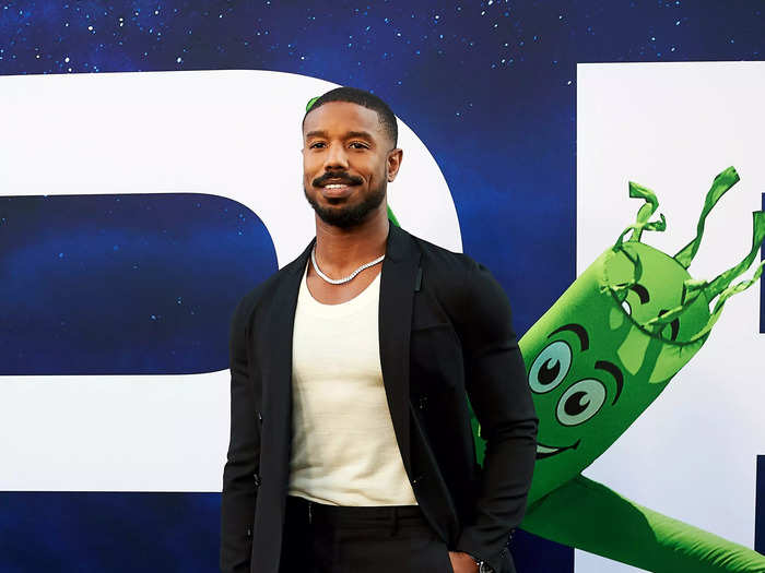 Michael B. Jordan kept it simple in a white T-shirt and a black suit with smart shoes.